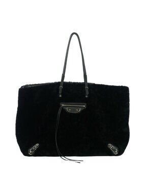 Balenciaga Paper Tote Bag Shearling Leather Black